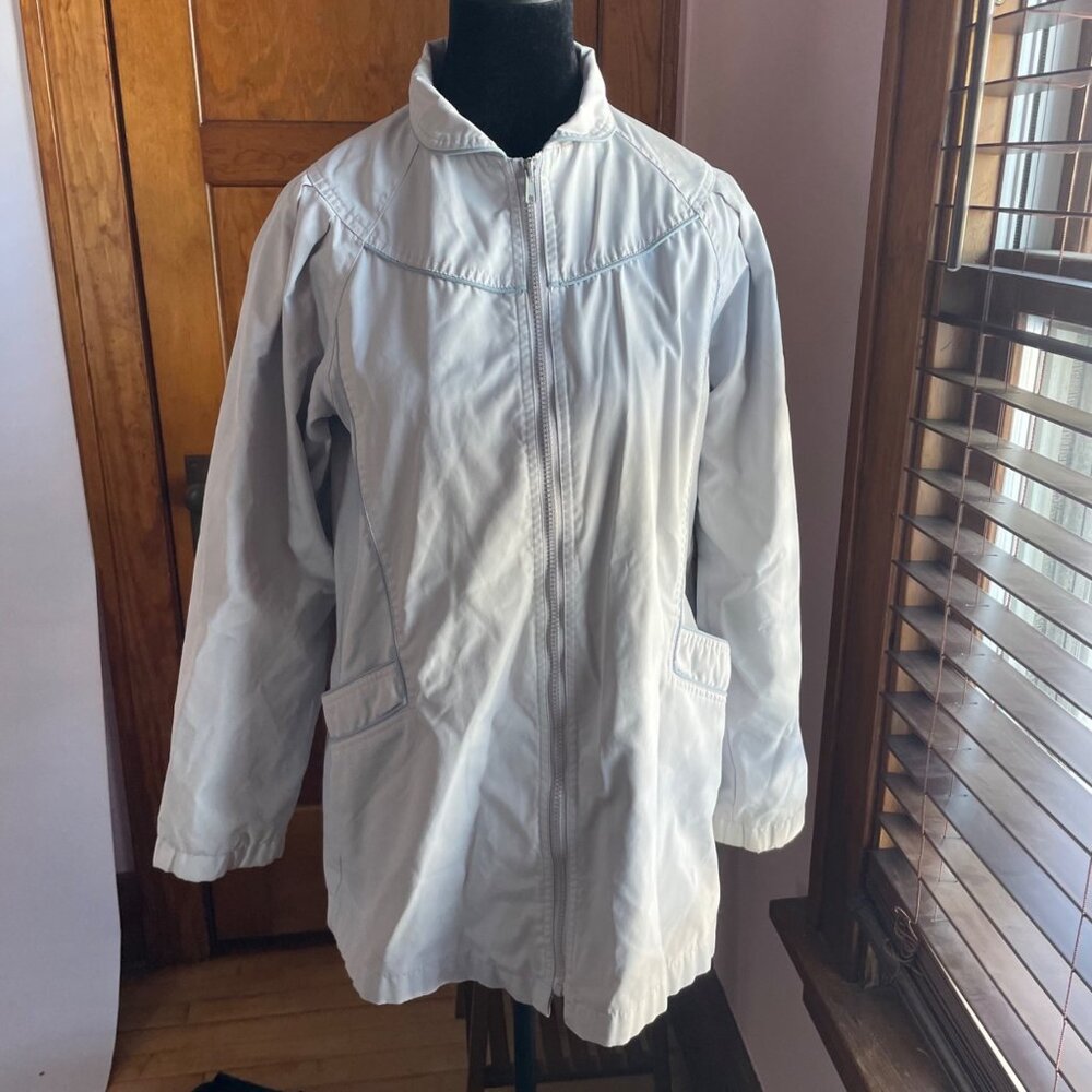 Vintage 90s Learsi International Zip Spring Jacket Women M Gray Blue Lined Coat